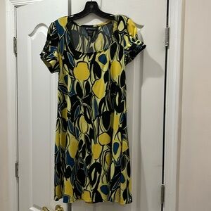 INC International concepts L yellow floral tulip dress a line midi euc